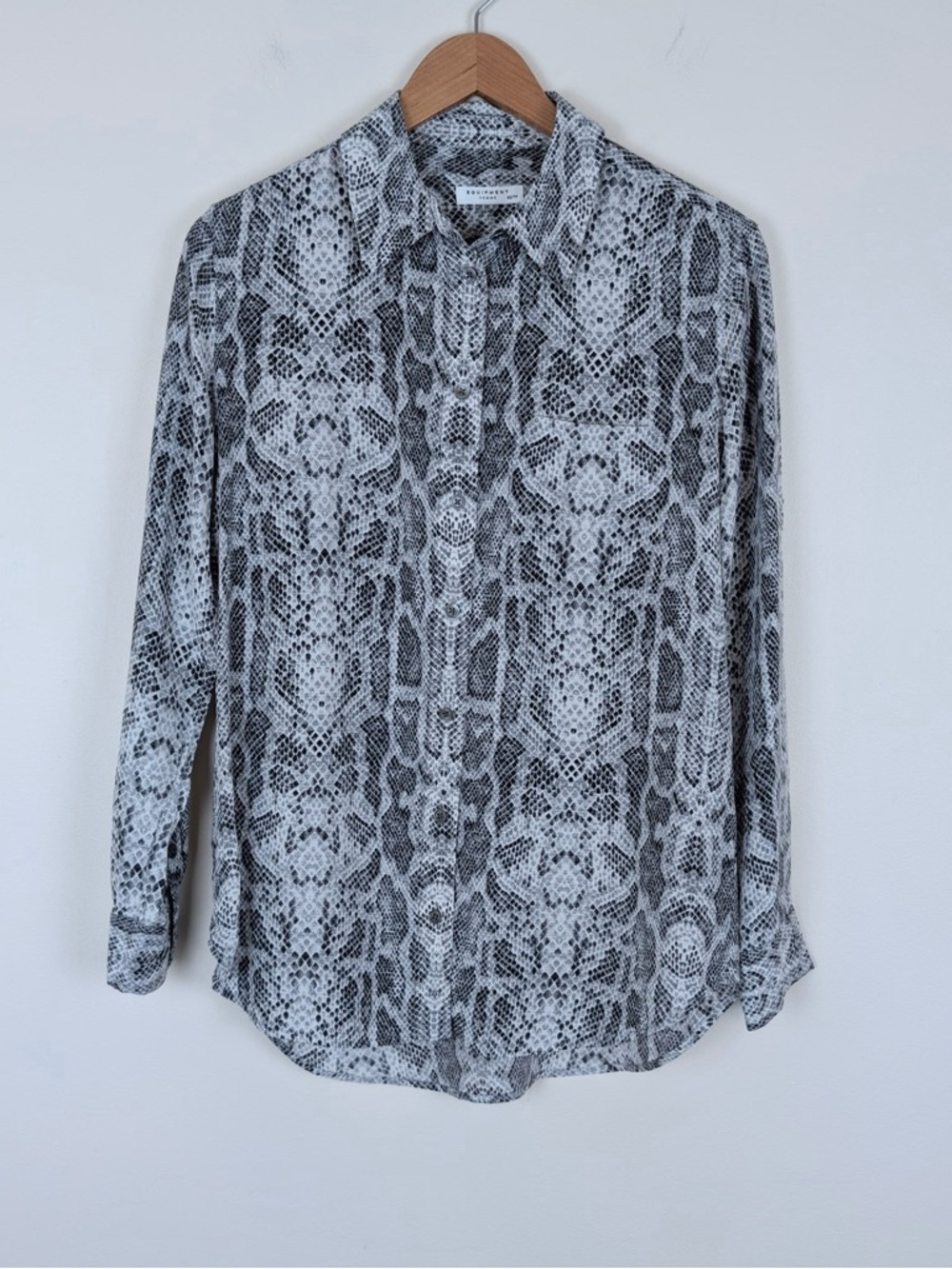 Equipment Gray Snakeskin Print Slim Signature Silk Top